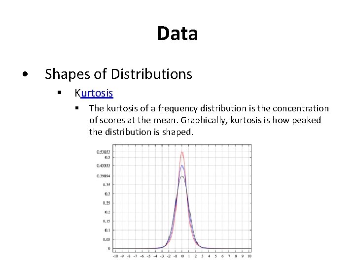 Data • Shapes of Distributions § Kurtosis § The kurtosis of a frequency distribution