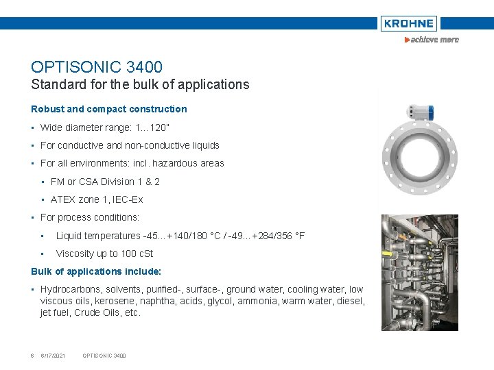 OPTISONIC 3400 Standard for the bulk of applications Robust and compact construction • Wide