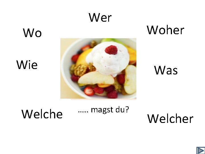 Wo Wer Wie Welche Woher Was …. . magst du? Welcher 