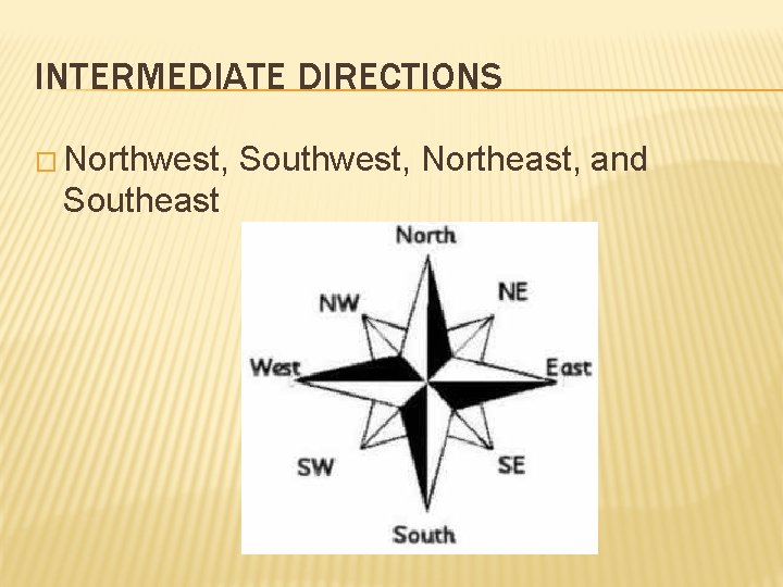 INTERMEDIATE DIRECTIONS � Northwest, Southeast Southwest, Northeast, and 