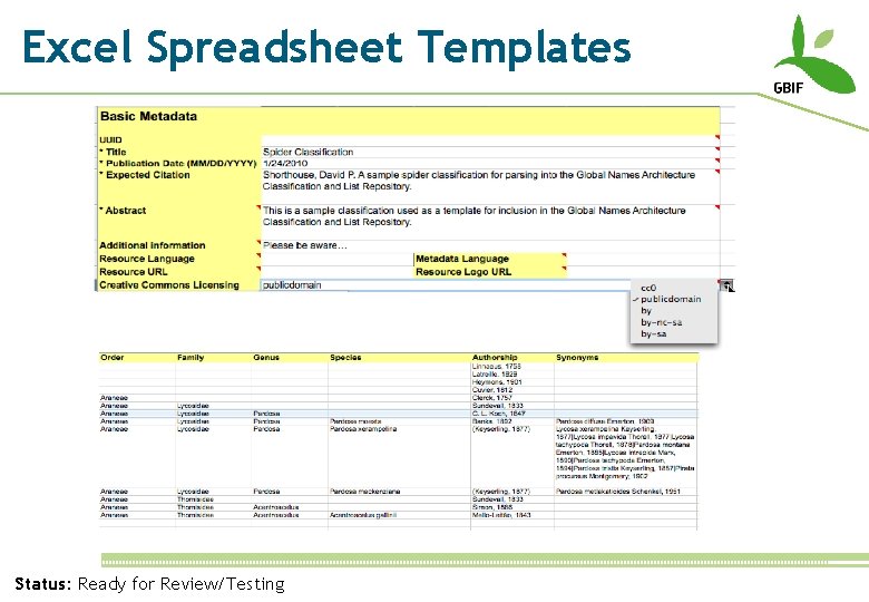 Excel Spreadsheet Templates Status: Ready for Review/Testing 