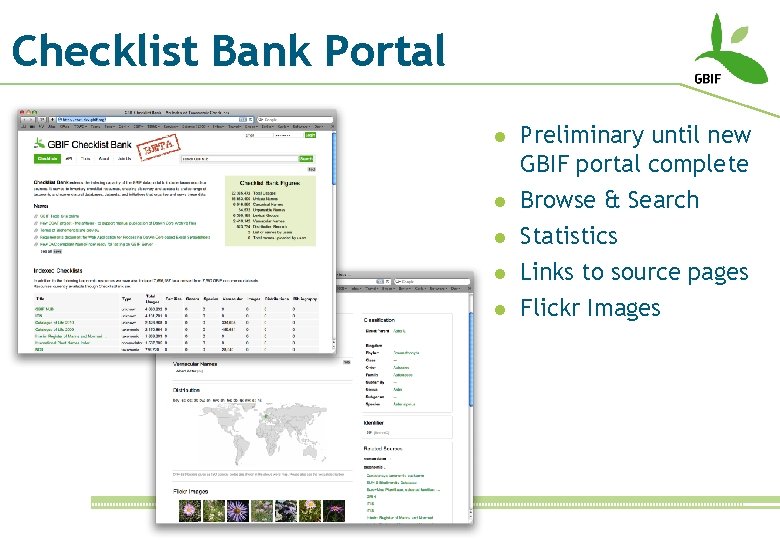 Checklist Bank Portal l l Preliminary until new GBIF portal complete Browse & Search