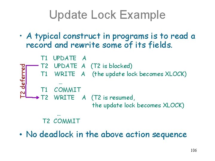 Update Lock Example T 2 deferred • A typical construct in programs is to