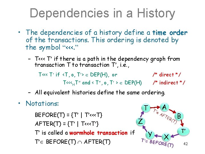 Dependencies in a History • The dependencies of a history define a time order