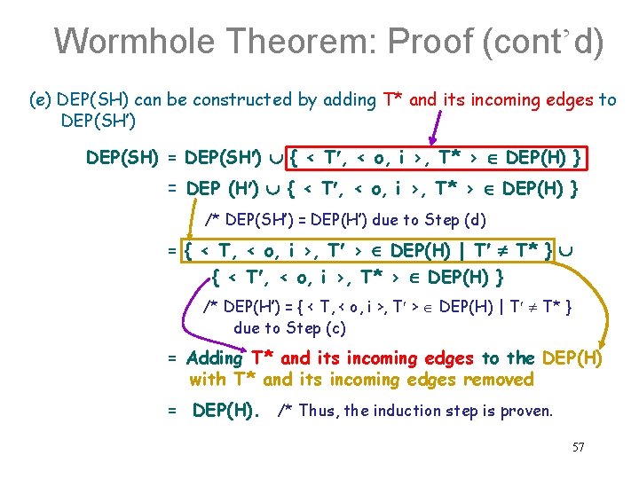 Wormhole Theorem: Proof (cont’d) (e) DEP(SH) can be constructed by adding T* and its