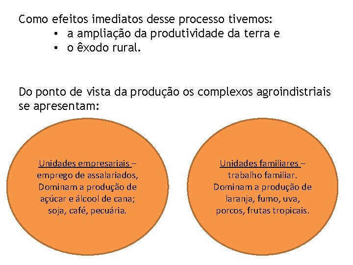 Como efeitos imediatos desse processo tivemos: • a ampliação da produtividade da terra e