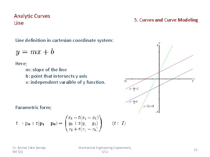 Analytic Curves Line 5. Curves and Curve Modeling Line definition in cartesian coordinate system: