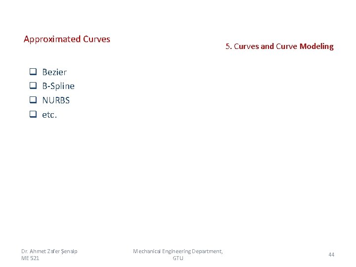 Approximated Curves q q 5. Curves and Curve Modeling Bezier B-Spline NURBS etc. Dr.