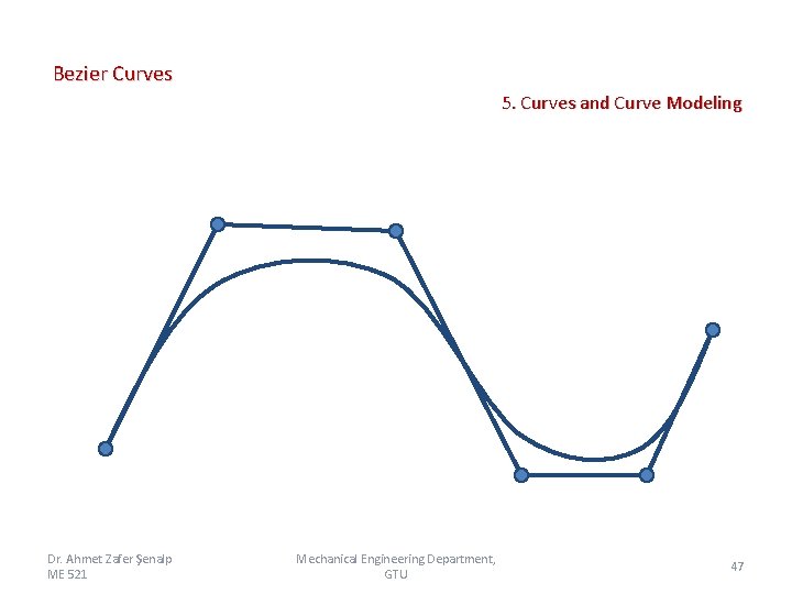 Bezier Curves 5. Curves and Curve Modeling Dr. Ahmet Zafer Şenalp ME 521 Mechanical