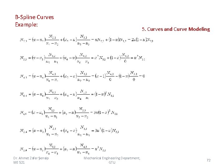 B-Spline Curves Example: Dr. Ahmet Zafer Şenalp ME 521 5. Curves and Curve Modeling