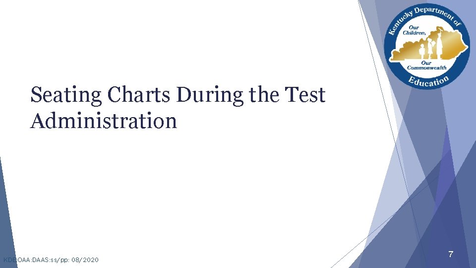 Seating Charts During the Test Administration KDE: OAA: DAAS: ss/pp: 08/2020 7 