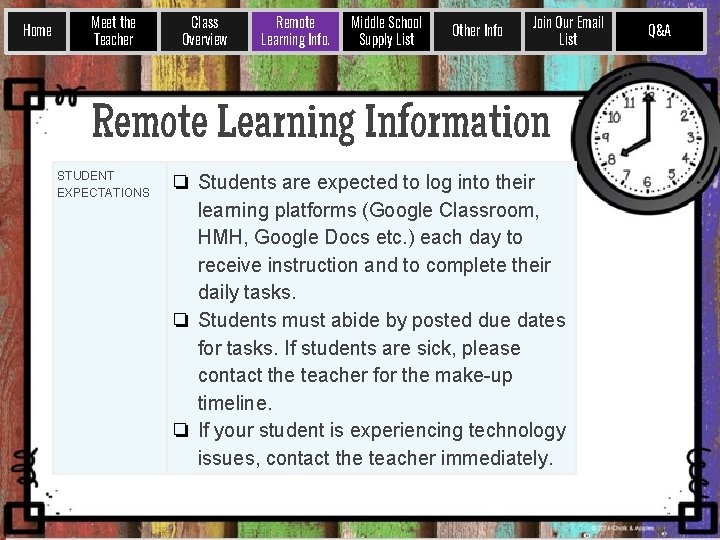 Home Meetthe Meet Teacher Class Overview Remote Learning. Info. Learning Middle. School Middle Supply.