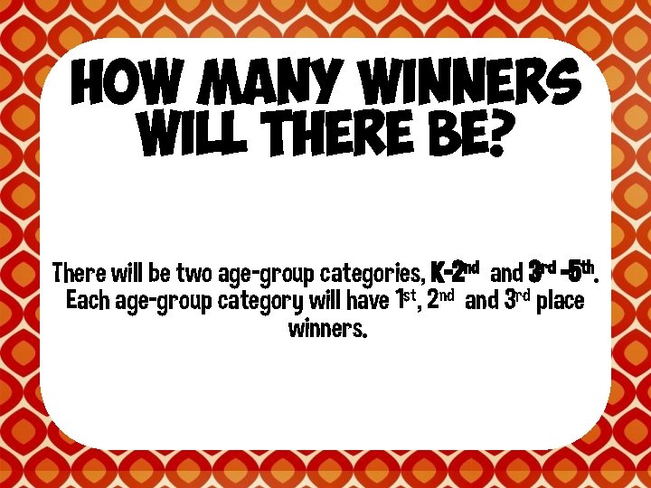 how many winners will there be? There will be two age-group categories, K-2 nd