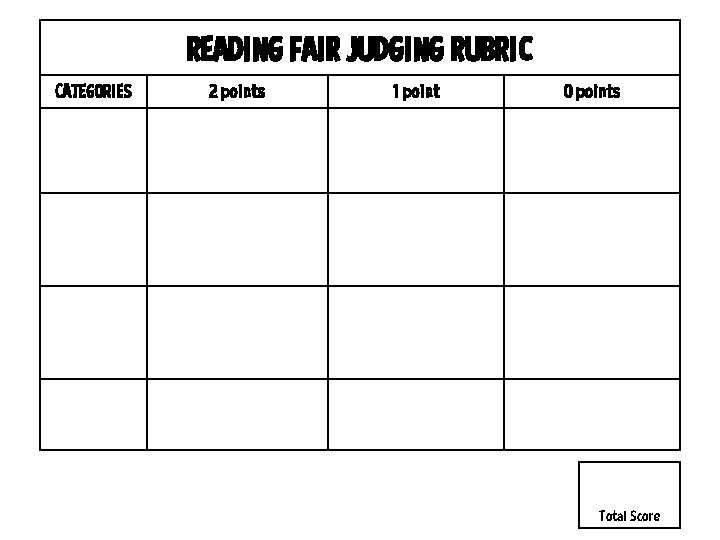 READING FAIR JUDGING RUBRIC CATEGORIES 2 points 1 point 0 points Total Score 