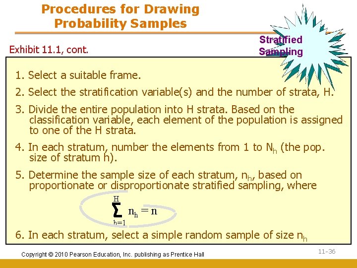 Procedures for Drawing Probability Samples Stratified Sampling Exhibit 11. 1, cont. 1. Select a