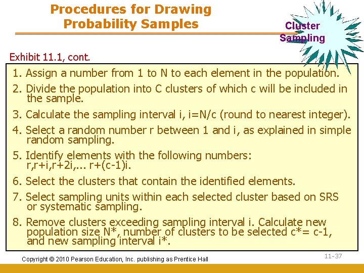 Procedures for Drawing Probability Samples Cluster Sampling Exhibit 11. 1, cont. 1. Assign a