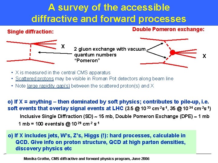 A survey of the accessible diffractive and forward processes Double Pomeron exchange: Single diffraction: