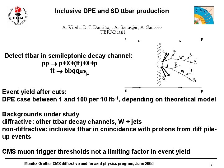 Inclusive DPE and SD ttbar production A. Vilela, D. J. Damião, , A. Sznadjer,