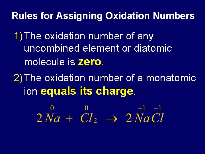 Rules for Assigning Oxidation Numbers 1) The oxidation number of any uncombined element or