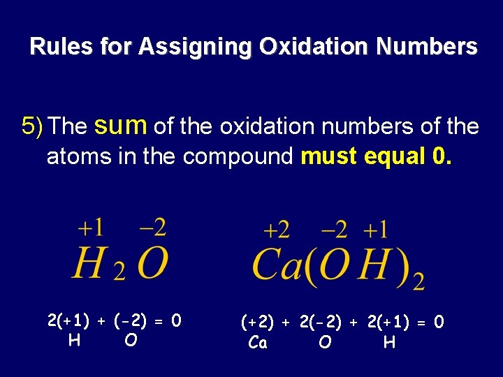 Rules for Assigning Oxidation Numbers 5) The sum of the oxidation numbers of the