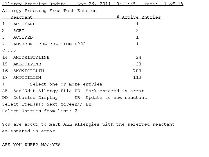 Allergy Tracking Update Apr 26, 2011 10: 41: 45 Page: 1 of 18 Allergy