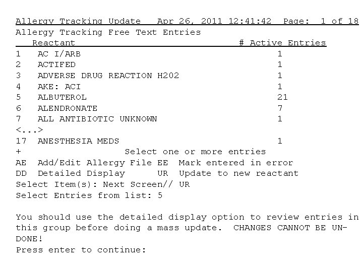 Allergy Tracking Update Apr 26, 2011 12: 41: 42 Page: 1 of 18 Allergy