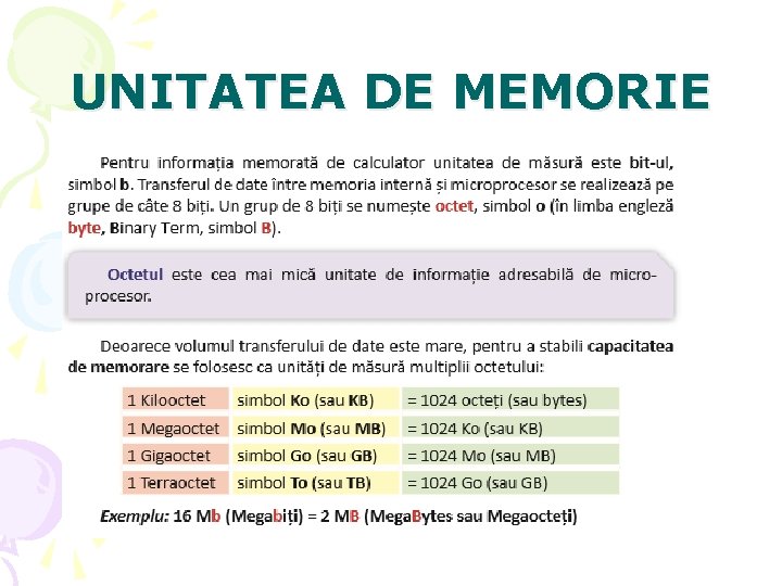 UNITATEA DE MEMORIE 