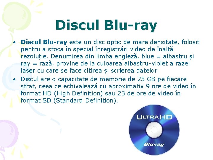 Discul Blu-ray • Discul Blu-ray este un disc optic de mare densitate, folosit pentru