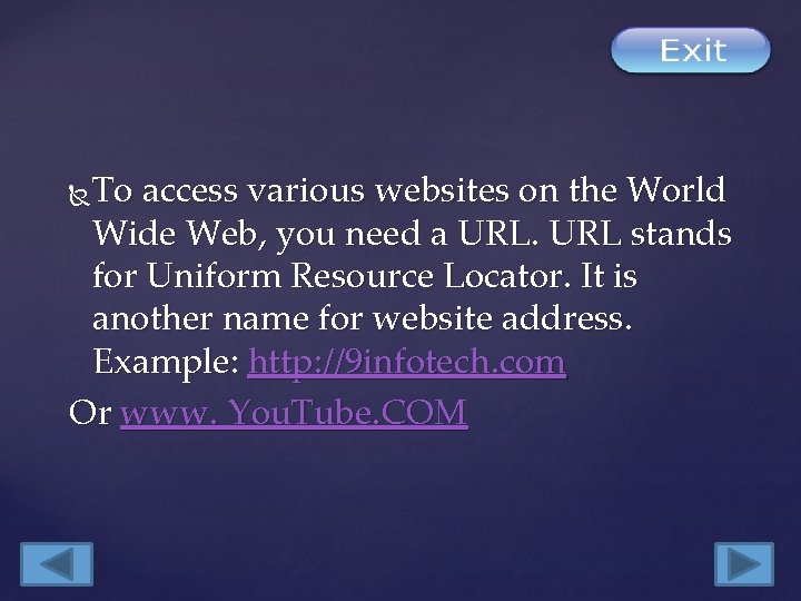To access various websites on the World Wide Web, you need a URL stands
