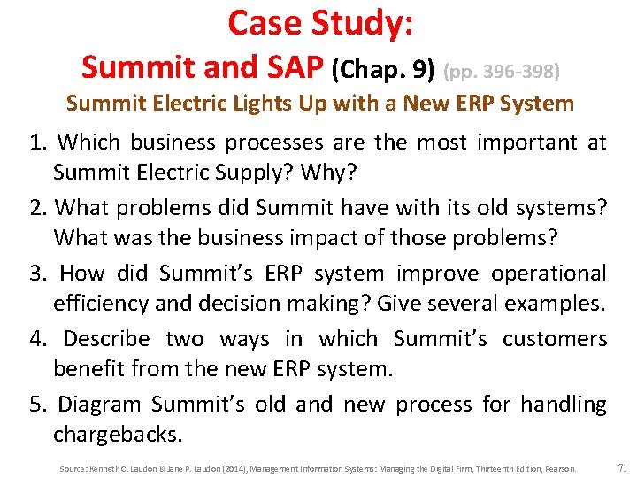 Case Study: Summit and SAP (Chap. 9) (pp. 396 -398) Summit Electric Lights Up