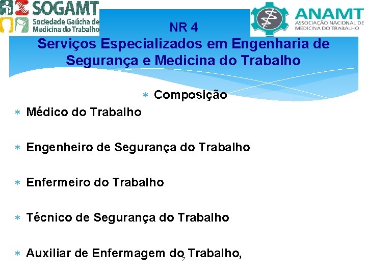 NR 4 Serviços Especializados em Engenharia de Segurança e Medicina do Trabalho Composição Médico