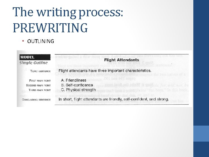 The writing process: PREWRITING • OUTLINING 