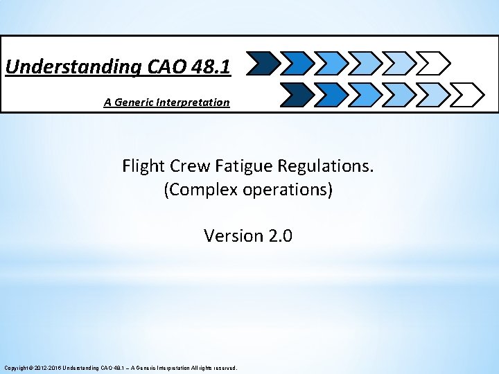 Understanding CAO 48. 1 A Generic Interpretation Flight Crew Fatigue Regulations. (Complex operations) Version Understanding CAO 48. 1 A Generic Interpretation Flight Crew Fatigue Regulations. (Complex operations) Version