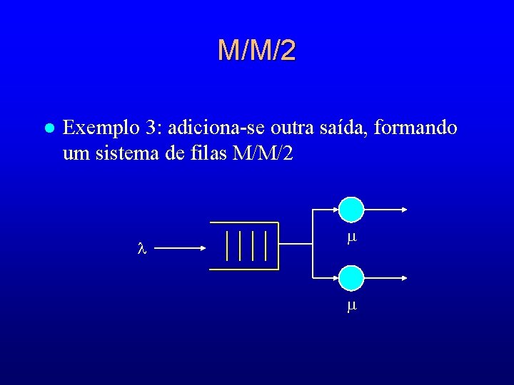 M/M/2 l Exemplo 3: adiciona-se outra saída, formando um sistema de filas M/M/2 