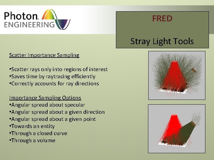 FRED Stray Light Tools Scatter Importance Sampling • Scatter rays only into regions of