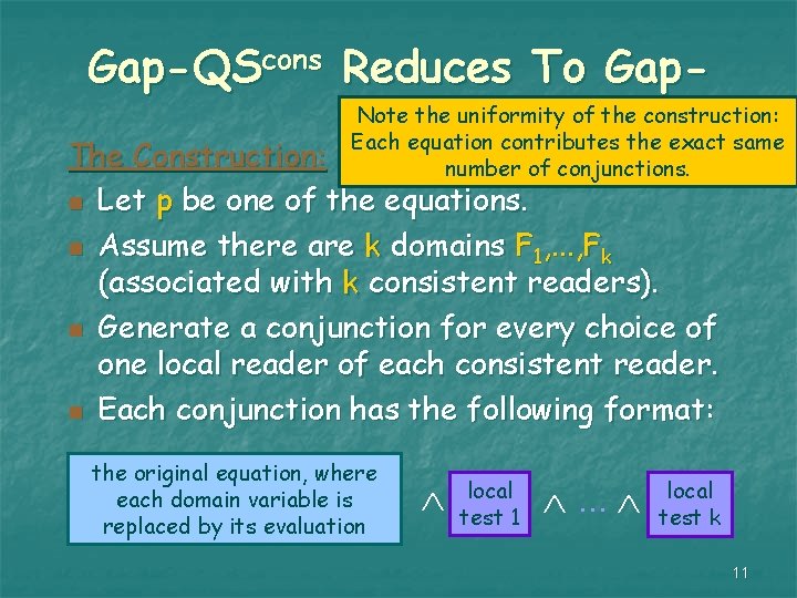Gap-QScons Reduces To Gap. Note the uniformity of the construction: QS* Each equation contributes