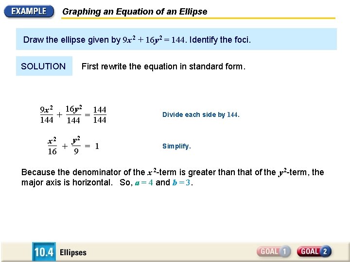 Graphing an Equation of an Ellipse Draw the ellipse given by 9 x 2