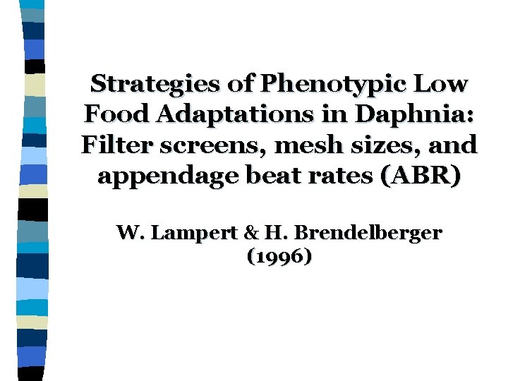 Strategies of Phenotypic Low Food Adaptations in Daphnia: Filter screens, mesh sizes, and appendage