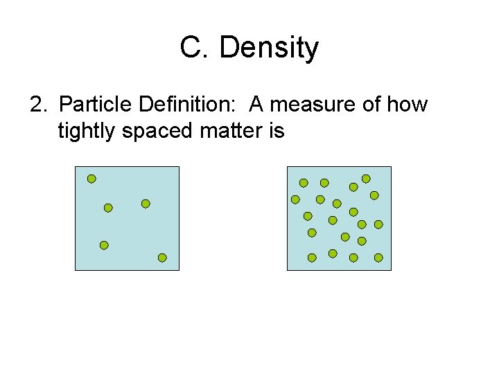 C. Density 2. Particle Definition: A measure of how tightly spaced matter is 