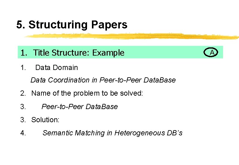 5. Structuring Papers 1. Title Structure: Example 1. Data Domain Data Coordination in Peer-to-Peer