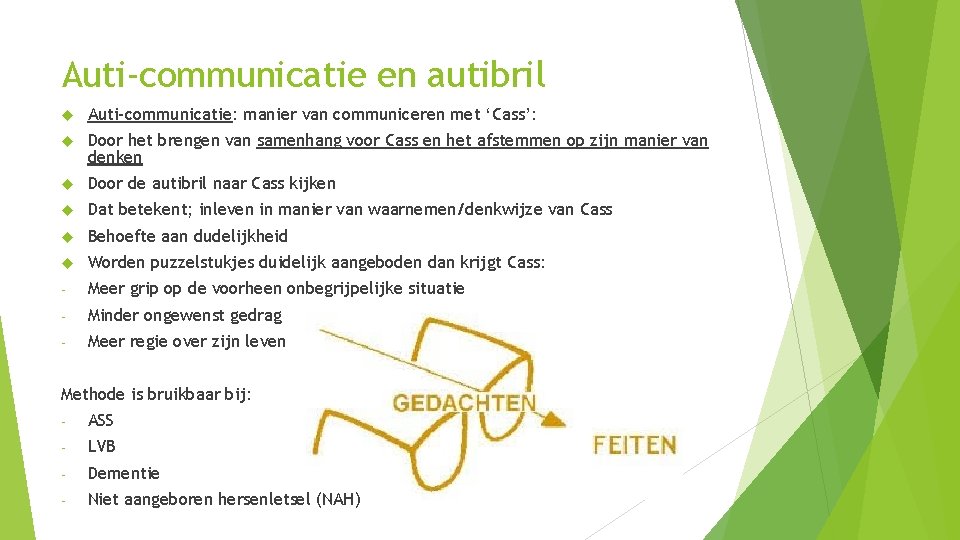 Auti-communicatie en autibril Auti-communicatie: manier van communiceren met ‘Cass’: Door het brengen van samenhang