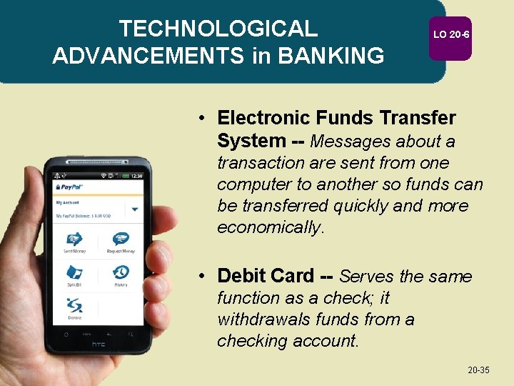 TECHNOLOGICAL ADVANCEMENTS in BANKING LO 20 -6 • Electronic Funds Transfer System -- Messages