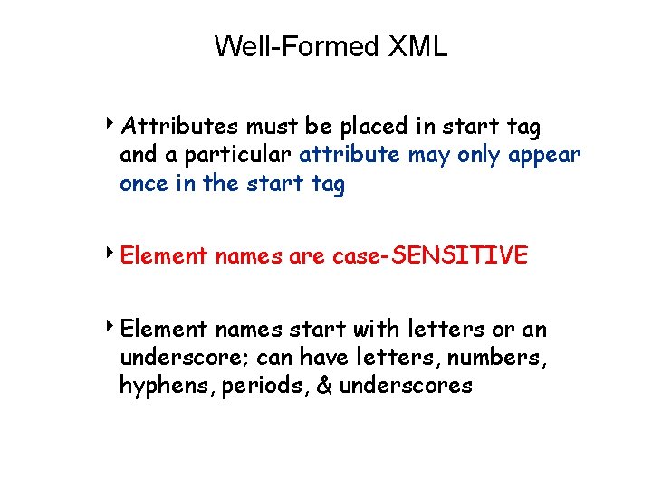 Well-Formed XML 4 Attributes must be placed in start tag and a particular attribute