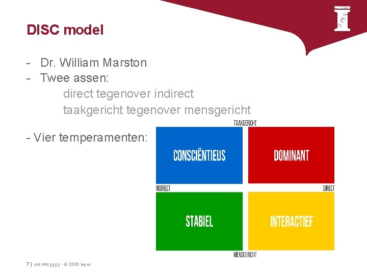 DISC model - Dr. William Marston - Twee assen: direct tegenover indirect taakgericht tegenover