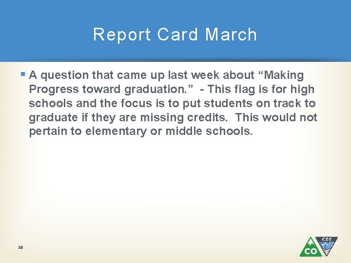 Report Card March § A question that came up last week about “Making Progress