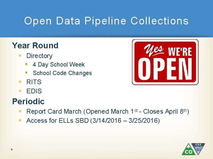 Open Data Pipeline Collections Year Round § Directory § 4 Day School Week §