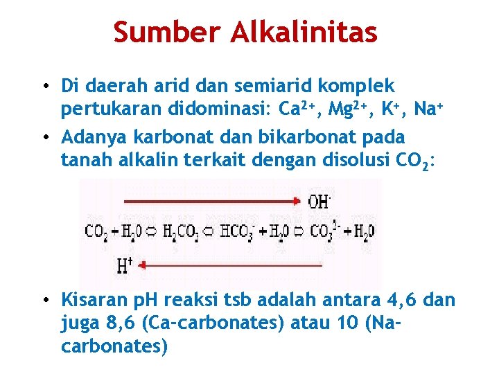 Sumber Alkalinitas • Di daerah arid dan semiarid komplek pertukaran didominasi: Ca 2+, Mg