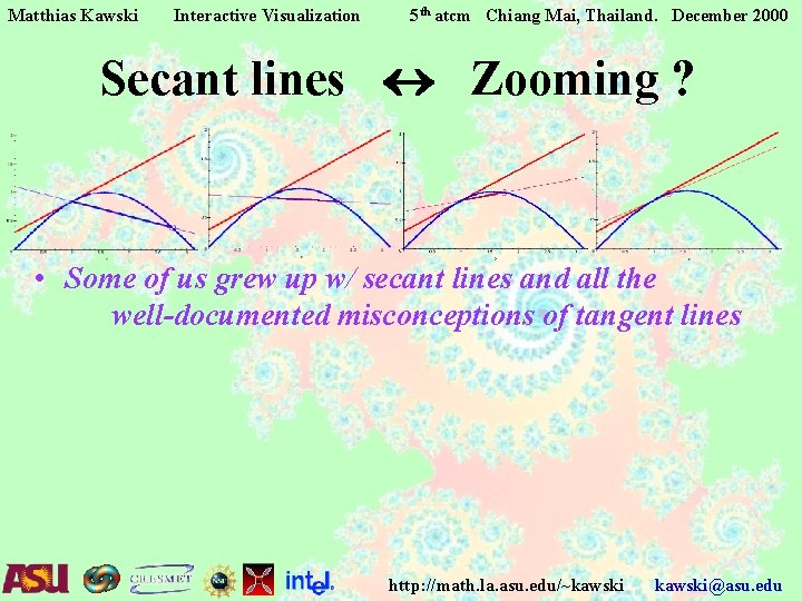 Matthias Kawski Interactive Visualization 5 th atcm Chiang Mai, Thailand. December 2000 Secant lines Matthias Kawski Interactive Visualization 5 th atcm Chiang Mai, Thailand. December 2000 Secant lines