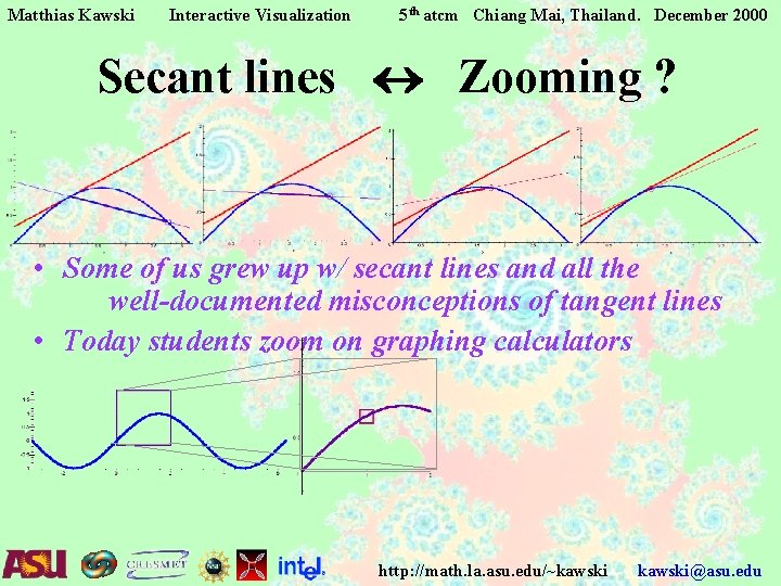 Matthias Kawski Interactive Visualization 5 th atcm Chiang Mai, Thailand. December 2000 Secant lines Matthias Kawski Interactive Visualization 5 th atcm Chiang Mai, Thailand. December 2000 Secant lines