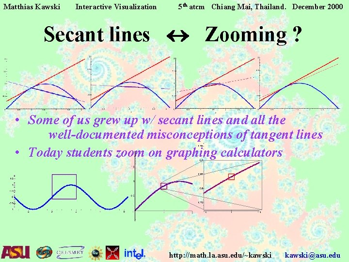 Matthias Kawski Interactive Visualization 5 th atcm Chiang Mai, Thailand. December 2000 Secant lines Matthias Kawski Interactive Visualization 5 th atcm Chiang Mai, Thailand. December 2000 Secant lines